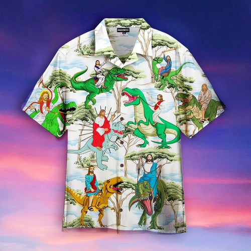 Jesus Ride A Dinosaur Hawaiian Shirt For Men Women