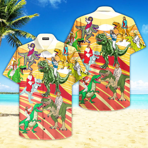 Jesus Riding A Dinosaur Hawaiian Shirt For Men Women