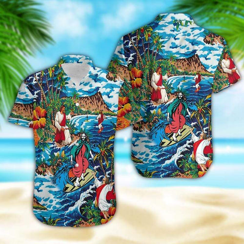 Jesus Surfing On Island Hawaiian Aloha Shirt For Men Women