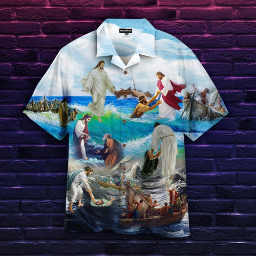 Jesus Walking On The Sea Hawaiian Shirt For Men Women