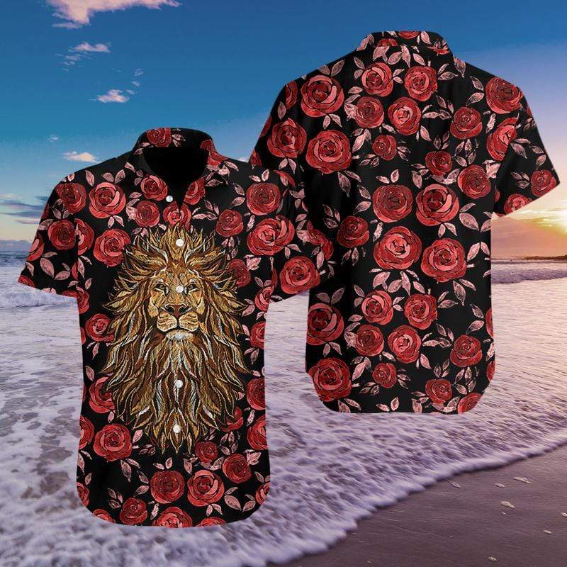 Lion Rose Hawaiian Shirt For Men Women