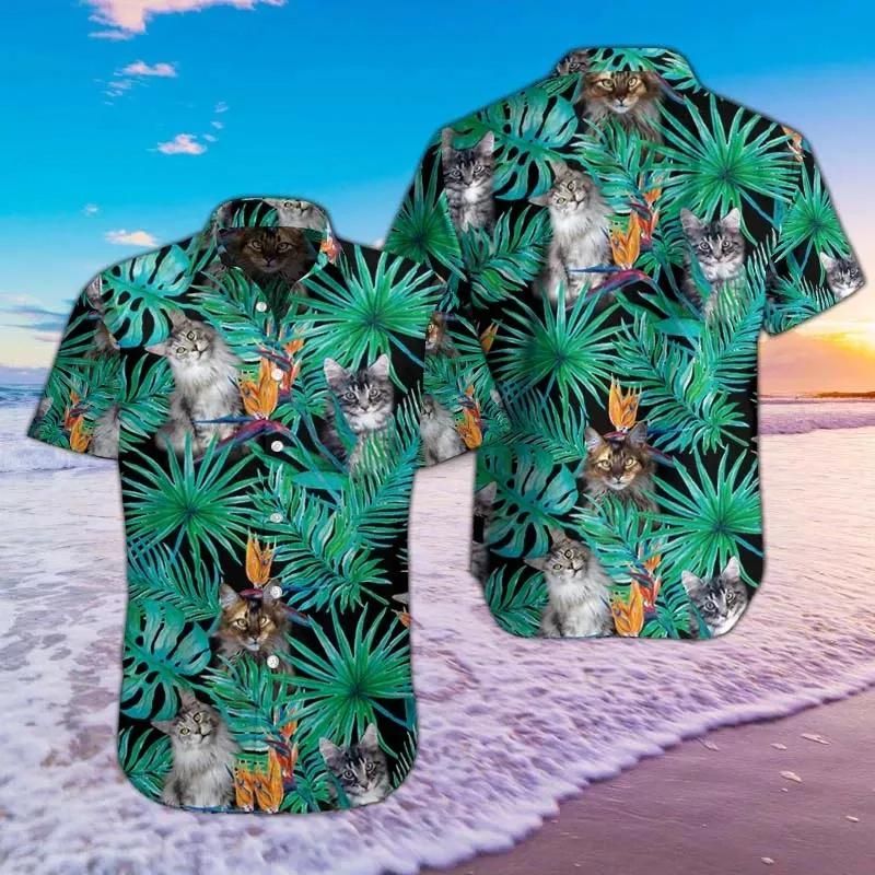 Maincoon Cat Green Unique Design Hawaiian Shirt For Men Women