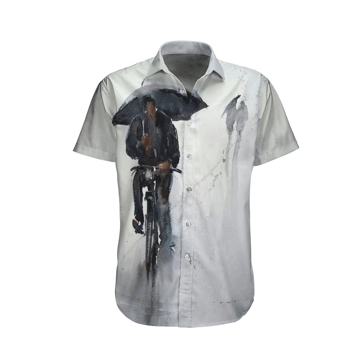 Man With Umbrella Riding Bike Hawaiian Shirt For Men Women