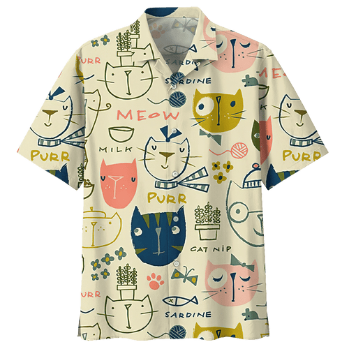 Meow Milk Purr Sardine Cat Hawaiian Shirt For Men Women