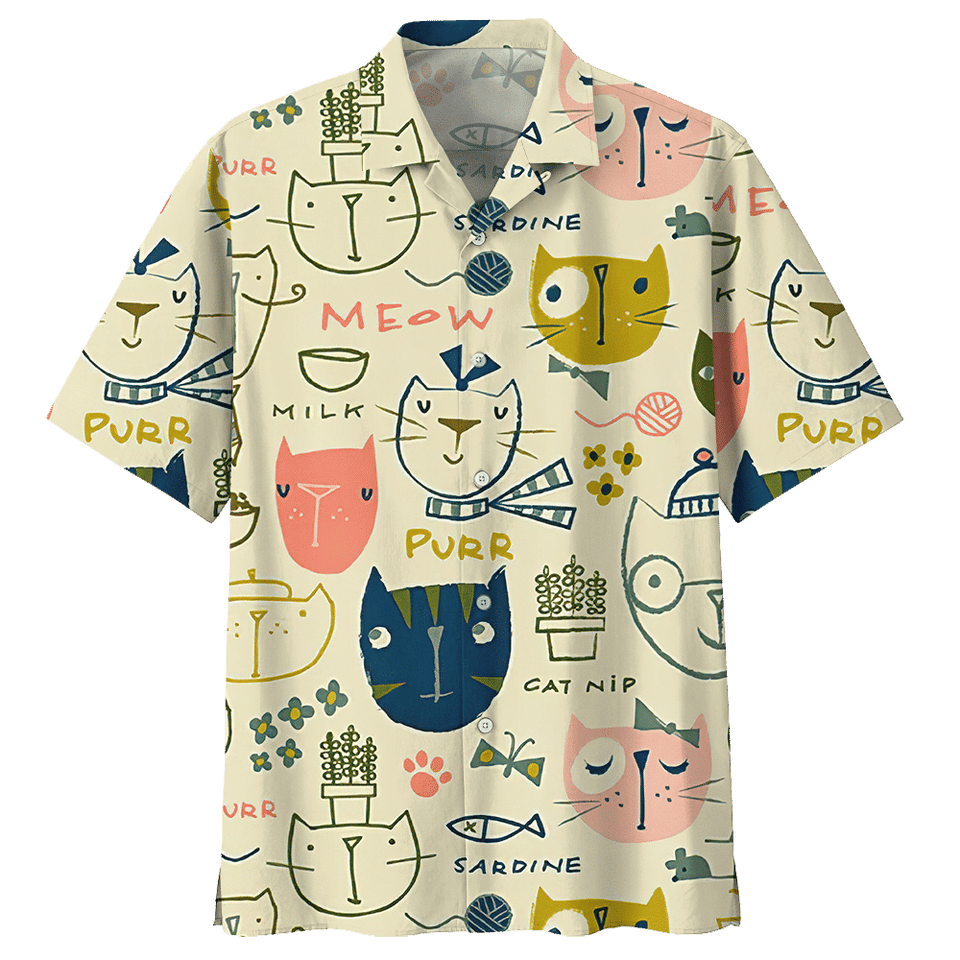 Meow Milk Purr Sardine Cat Hawaiian Shirt For Men Women