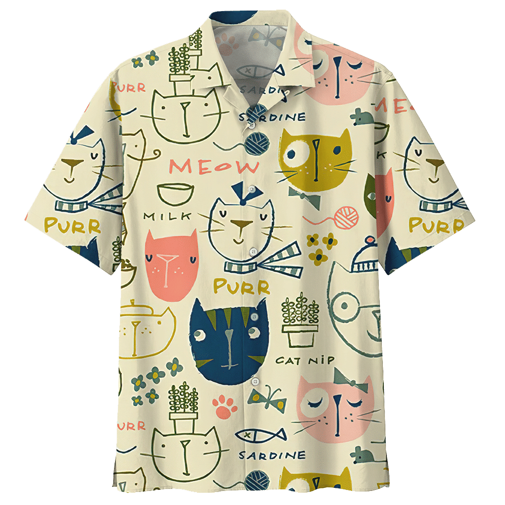 Meow Milk Purr Sardine Cat Hawaiian Shirt For Men Women