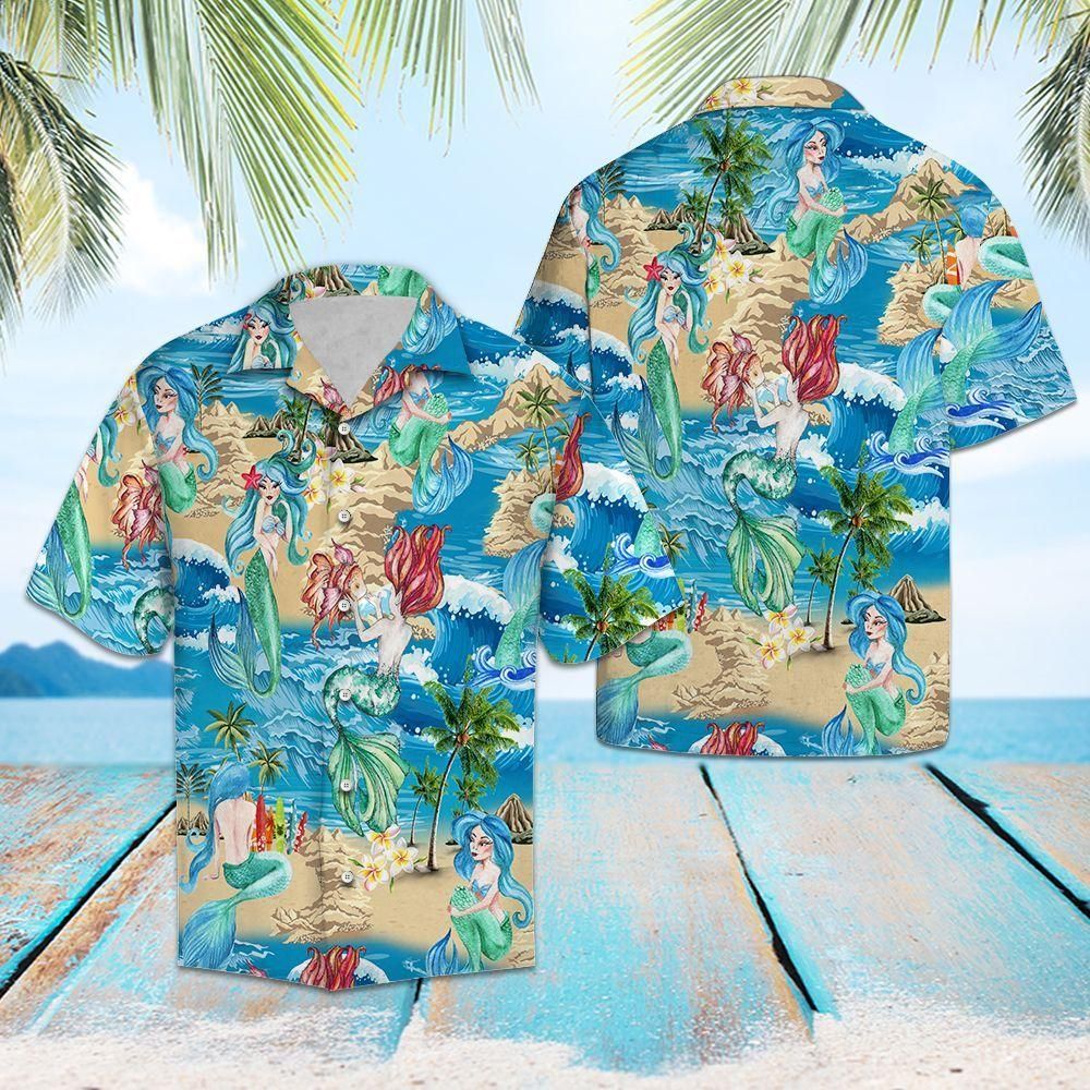 Mermaid Summer Vacation Blue Unique Design Hawaiian Shirt For Men Women