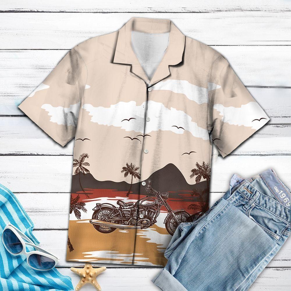 Motorbike Palm Tree Tan Best Design Hawaiian Shirt For Men Women