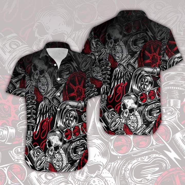 Motorbike Skull Art Hawaiian Shirt For Men Women