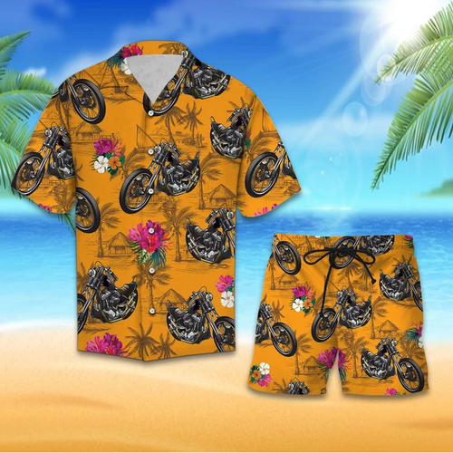 Motorbike Tropical Hawaiian Shirt Set For Men Women