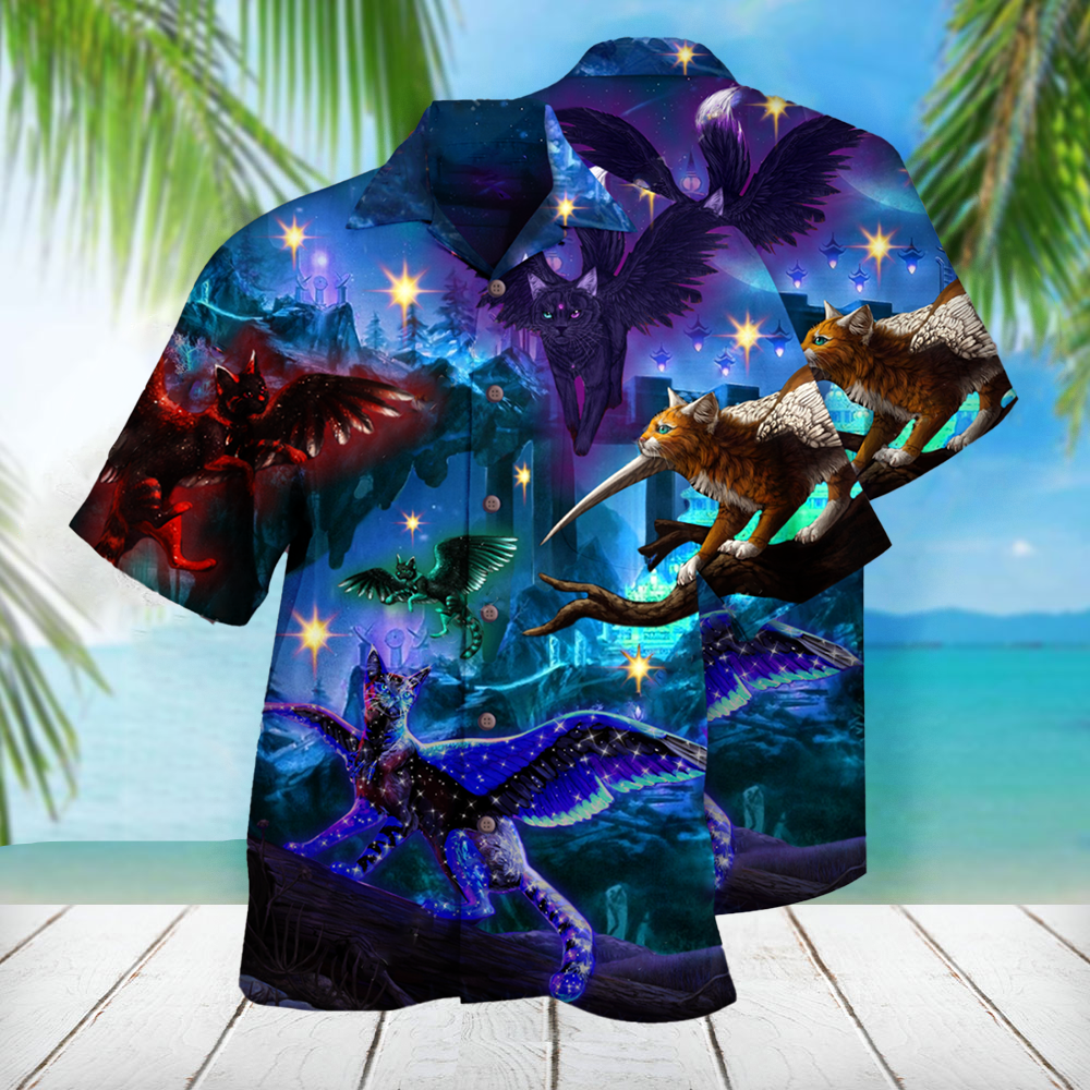 Mysterious Winged Cats Hawaiian Shirt For Men Women