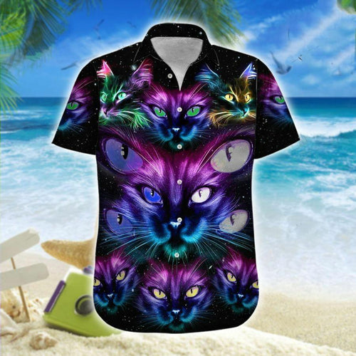 Neon Cat Galaxy Hawaiian Shirt For Men Women