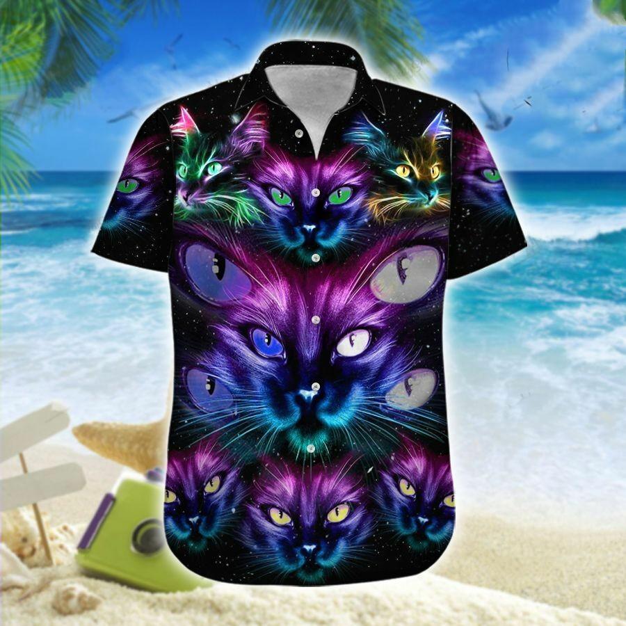 Neon Cat Galaxy Hawaiian Shirt For Men Women