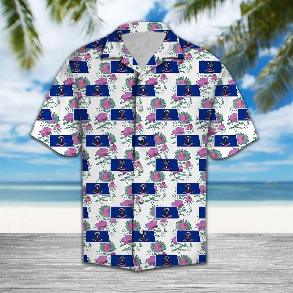 North Dakota Wild Prairie Rose White Pink Unique Design Hawaiian Shirt For Men Women