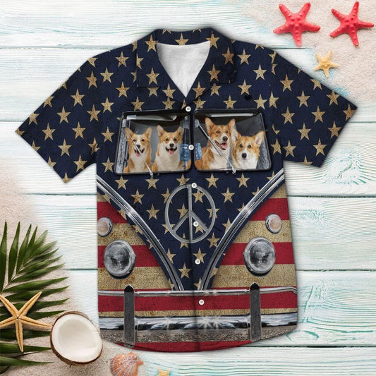 Pembroke Welsh Corgi Flag Hippie Bus Multicolor Unique Design Hawaiian Shirt For Men Women