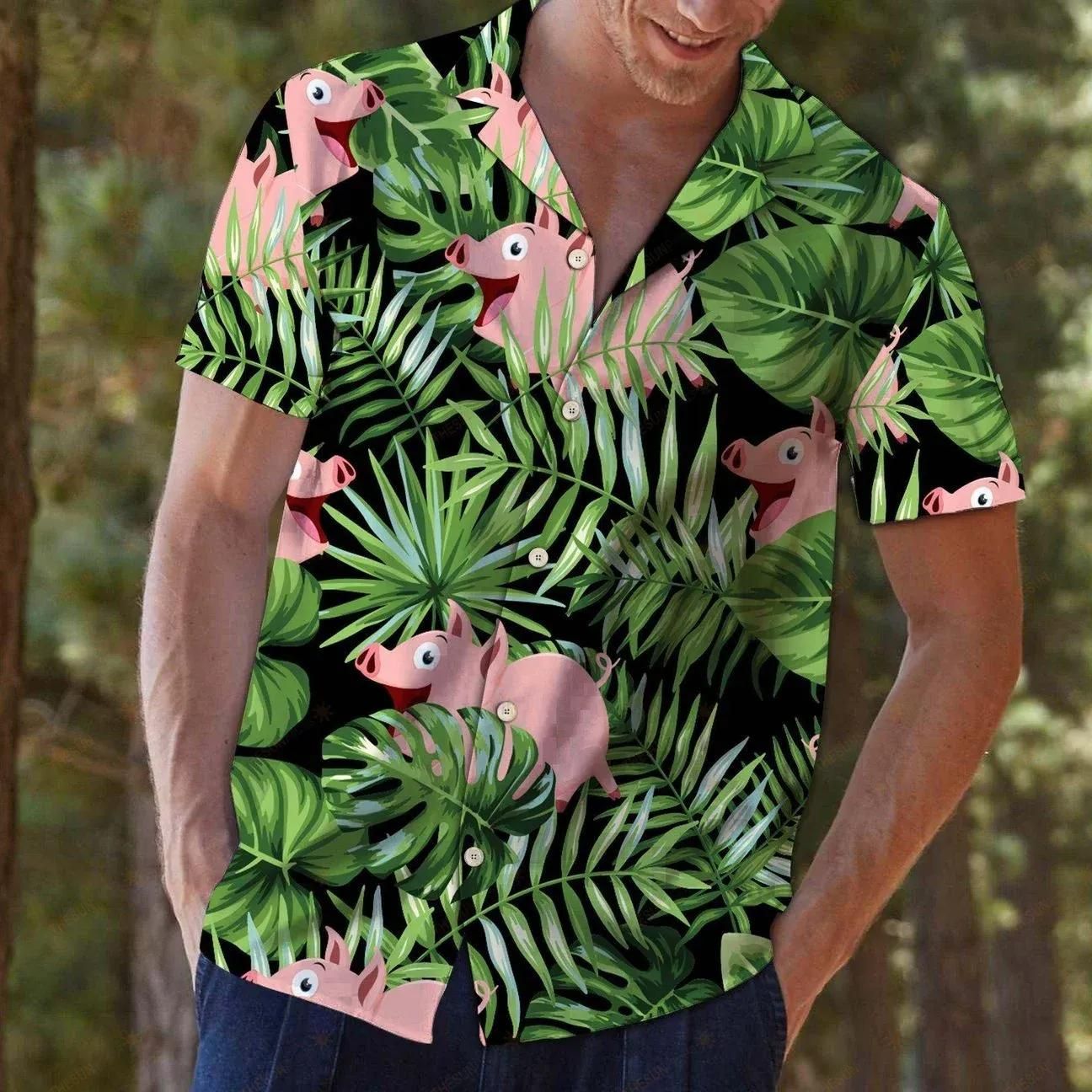 Pig Green Tropical Unique Design Hawaiian Shirt For Men Women