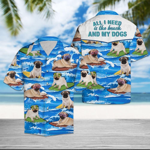 Pug Beach My Dogs Blue Unique Design Hawaiian Shirt For Men Women