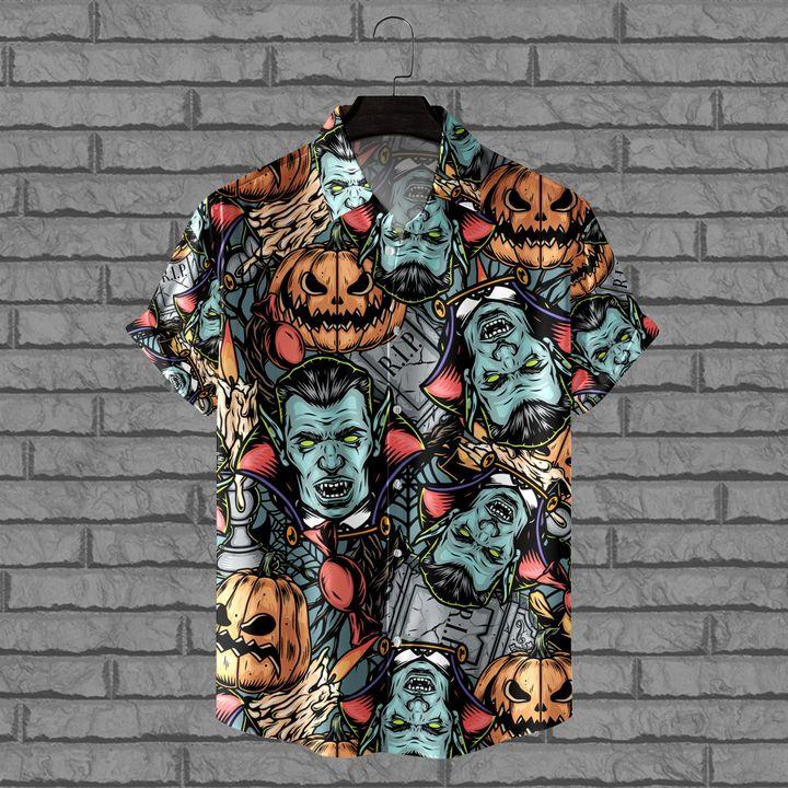Pumpkin Vampire Hawaiian Shirt For Men Women