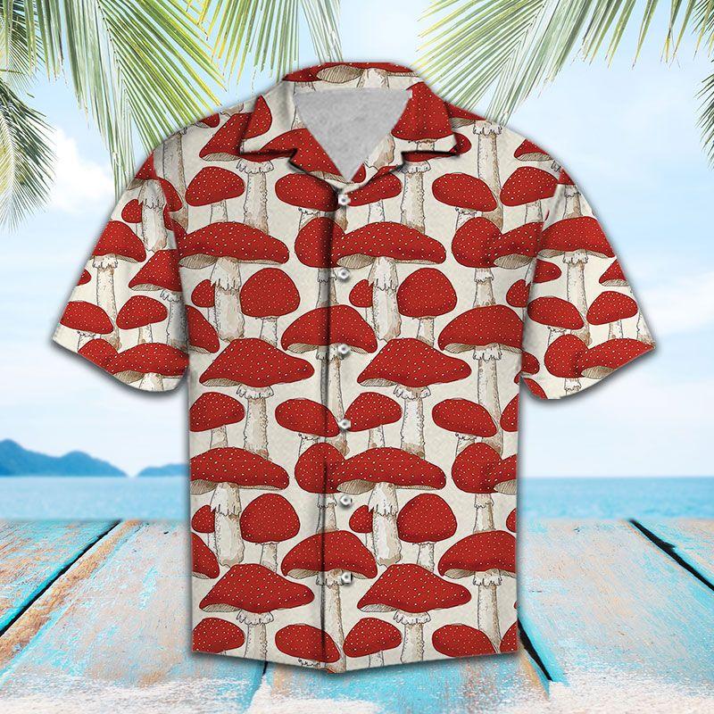 Red White Mushrooms Hawaiian Shirt For Men Women