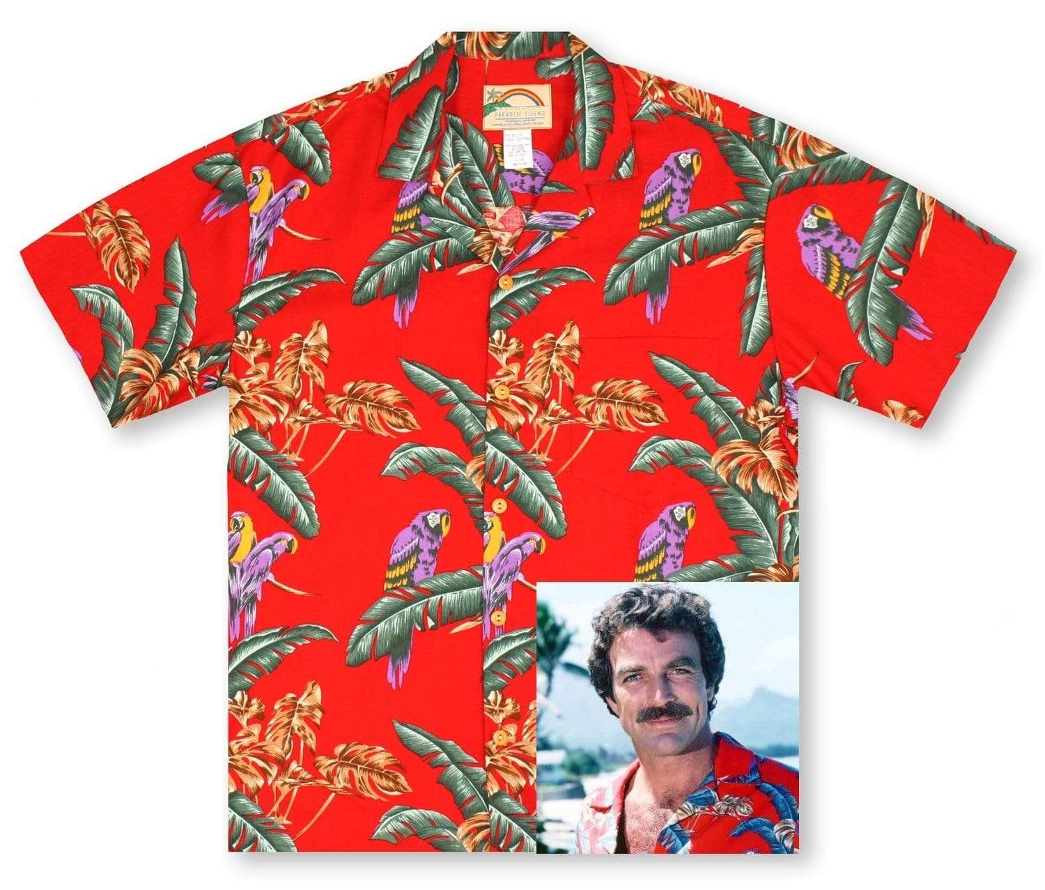 Red Jungle Bird Tom Sellecks Vintage Hawaiian Aloha Shirt Vi For Men Women