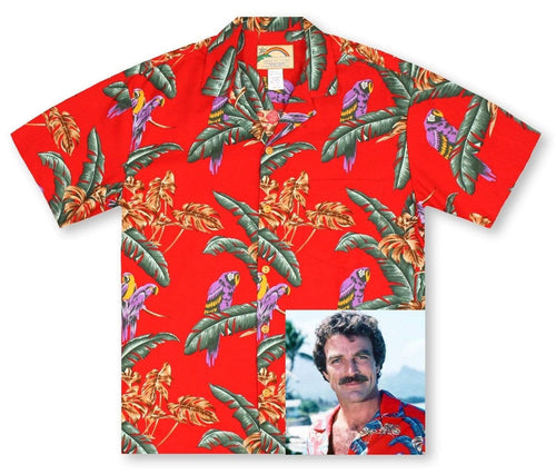 Red Jungle Bird Tom Sellecks Vintage Hawaiian Aloha Shirt Vi For Men Women
