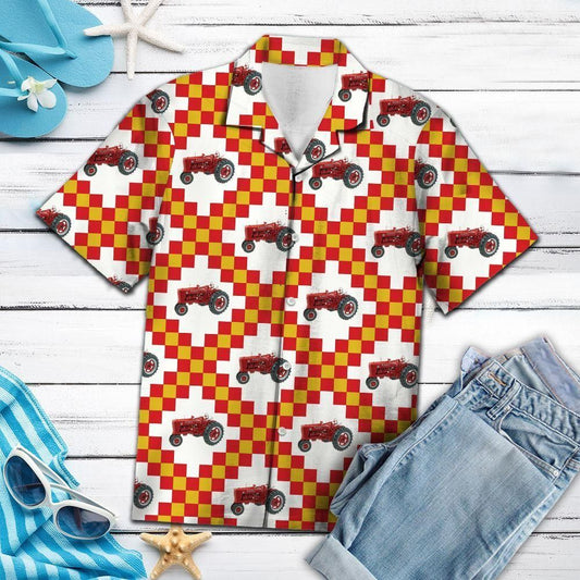 Red Tractor Farmer Orange Unique Design Hawaiian Shirt For Men Women