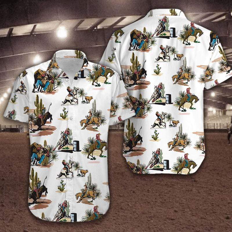 Rodeo Cowboy White Hawaiian Shirt For Men Women