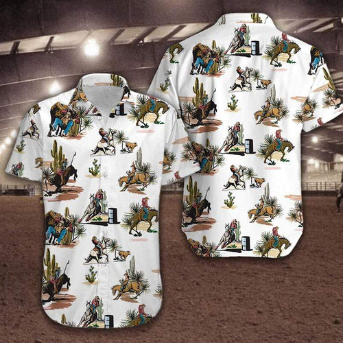 Rodeo Cowboy White Hawaiian Shirt For Men Women