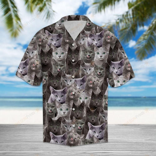 Russian Blue Gray Unique Design Hawaiian Shirt For Men Women