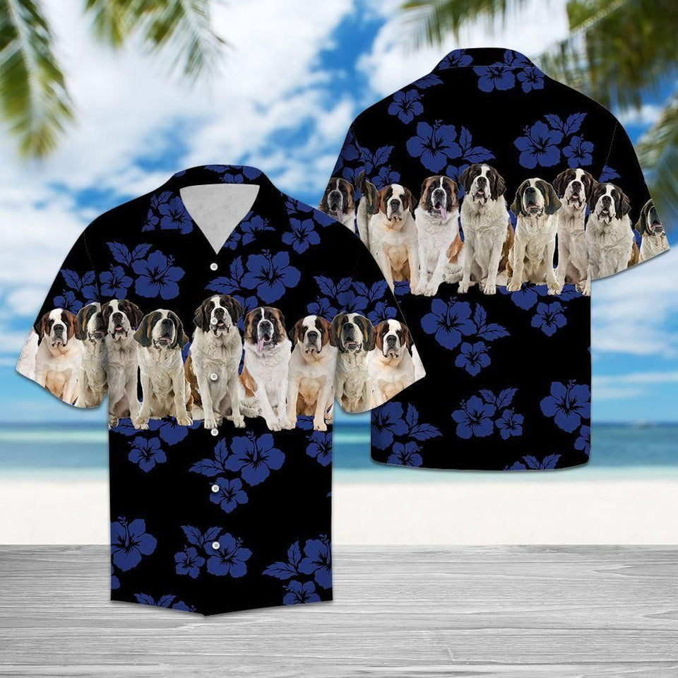 Saint Bernard Blue Nice Design Hawaiian Shirt For Men Women