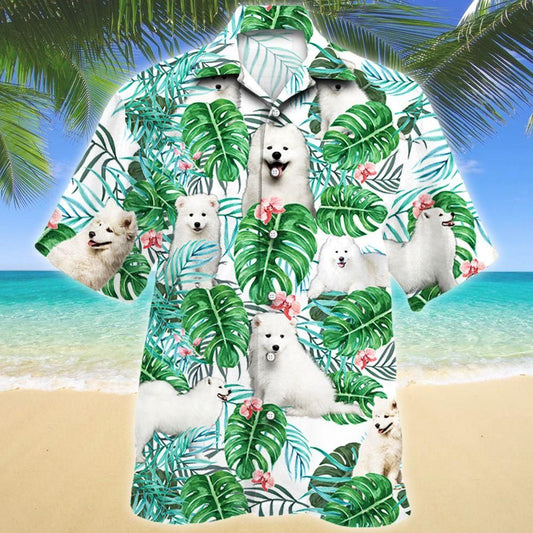 Samoyed Dog Tropical Plant Hawaiian Shirt For Men Women