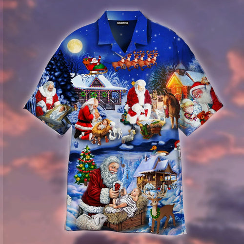 Santa Adoring Baby Jesus Hawaiian Shirt For Men Women