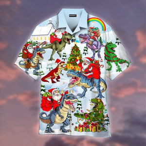 Santa Claus Ride Dinosaur Hawaiian Shirt For Men Women