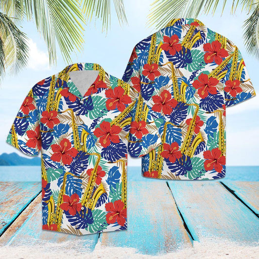 Saxophone Tropical Plants Hawaiian Shirt For Men Women