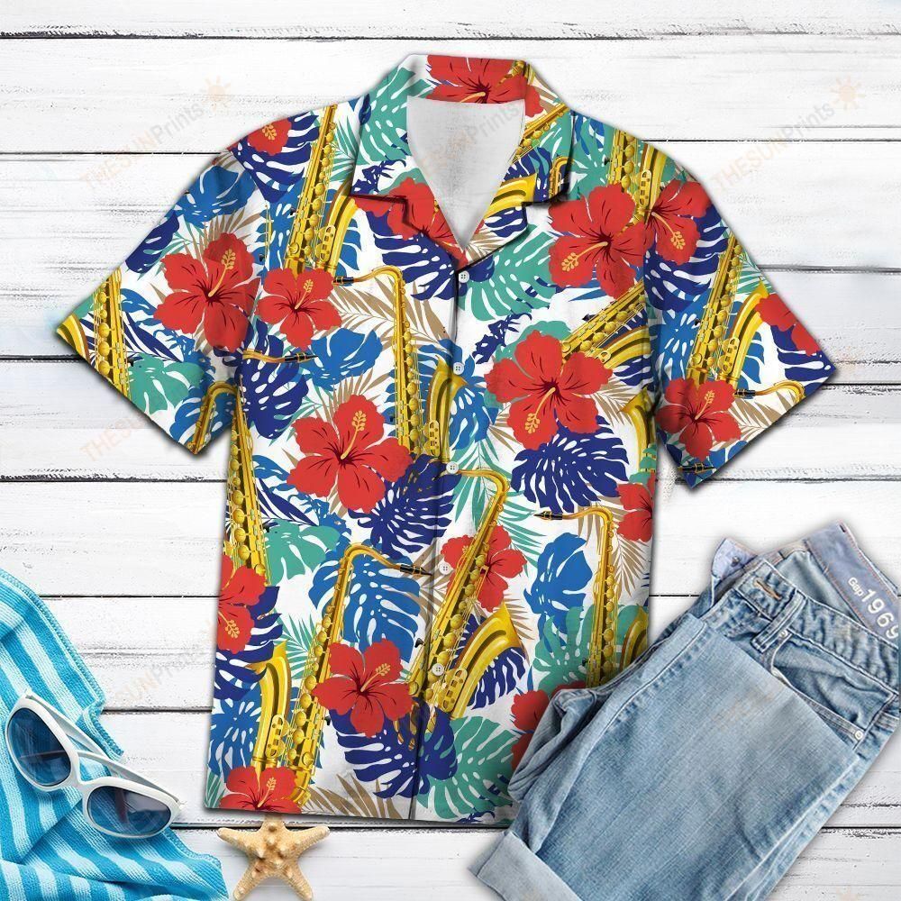 Saxophone Tropical Plants Multicolor Amazing Design Hawaiian Shirt For Men Women