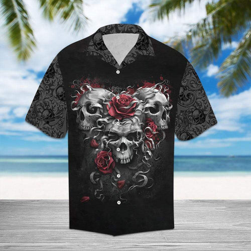 Scary Trio Skull Red Roses Hawaiian Aloha Shirt For Men Women