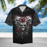 Scary Trio Skull Red Roses Hawaiian Aloha Shirt For Men Women