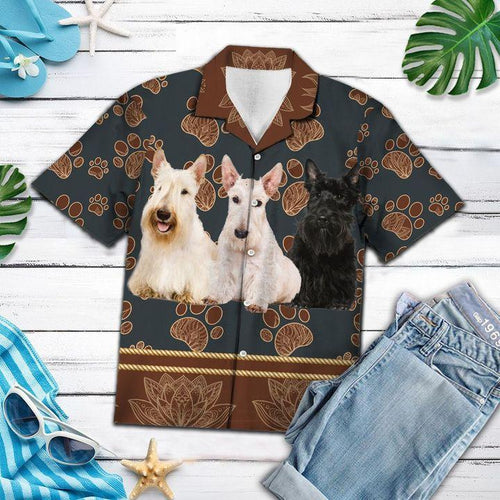 Scottish Terrier Flower Paw Hawaiian Shirt For Men Women