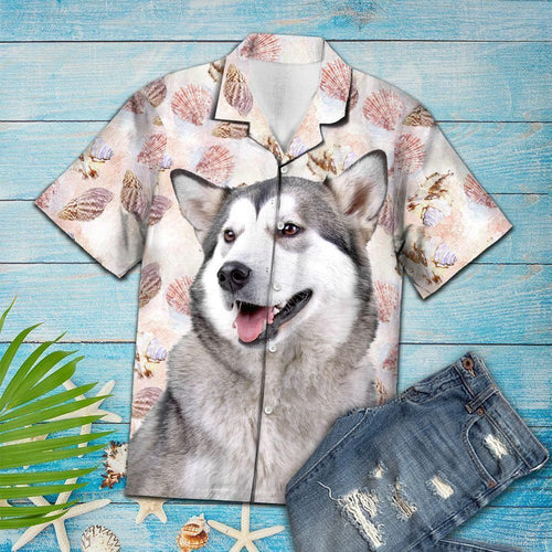 Seashells Cute Alaskan Malamute Pink Awesome Design Hawaiian Shirt For Men Women