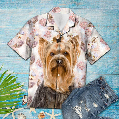 Seashells Cute Yorkshire Terrier Pink Nice Design Hawaiian Shirt For Men Women