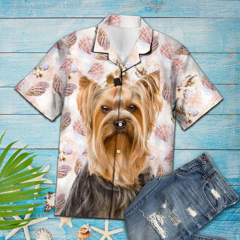 Seashells Cute Yorkshire Terrier Pink Nice Design Hawaiian Shirt For Men Women