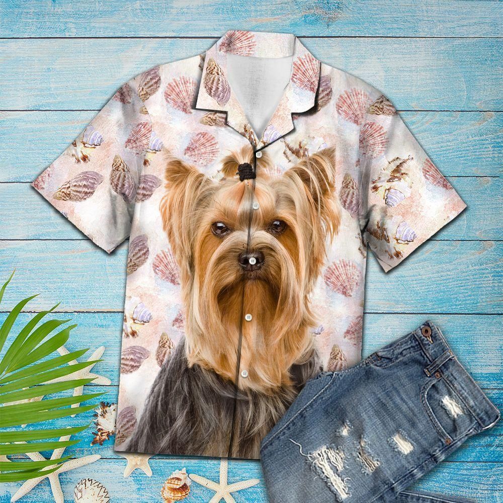 Seashells Cute Yorkshire Terrier Pink Nice Design Hawaiian Shirt For Men Women