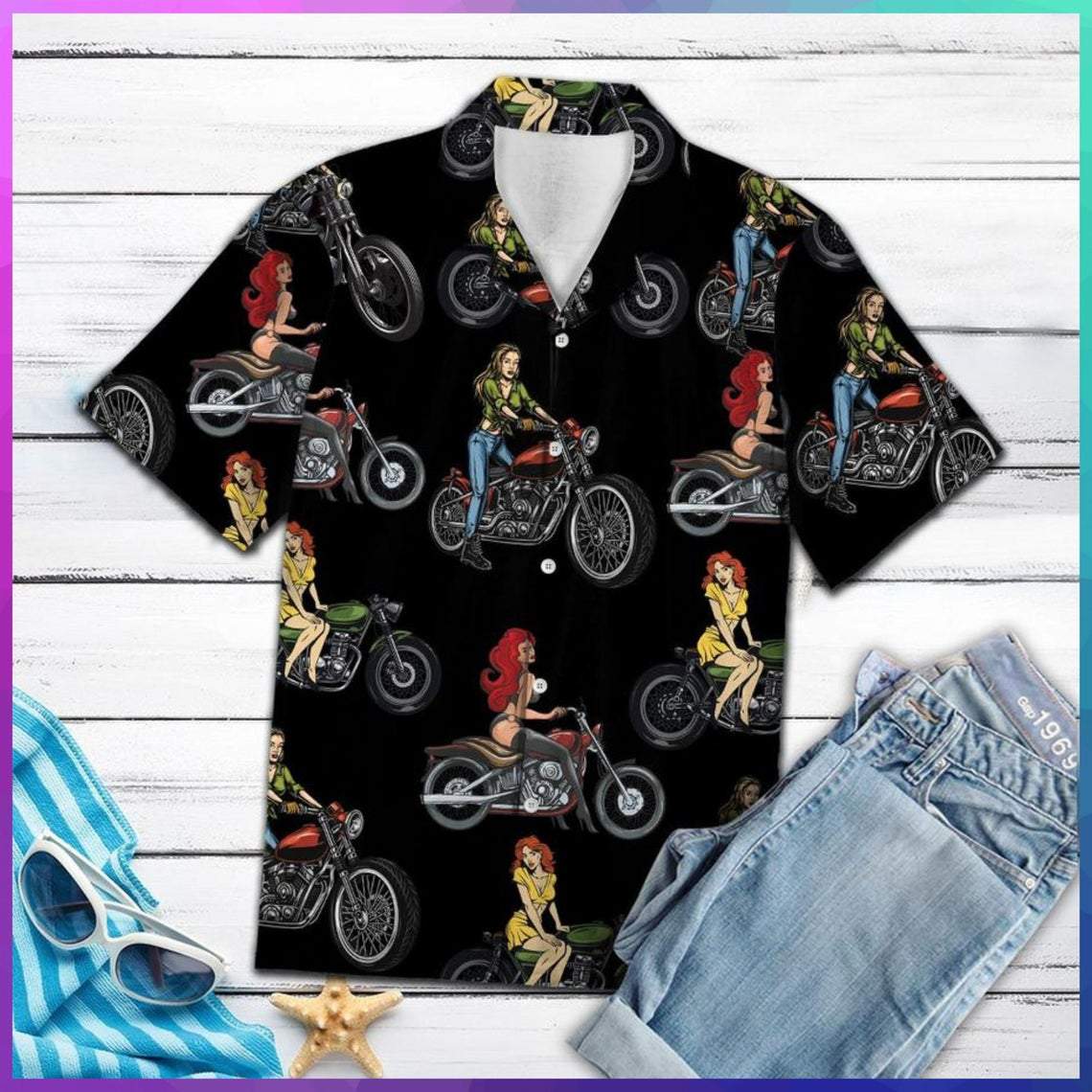 Sexy Girl Motorbike Hawaiian Shirt For Men Women