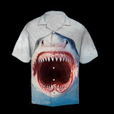 Shark Face Summer White Blue Nice Design Hawaiian Shirt For Men Women
