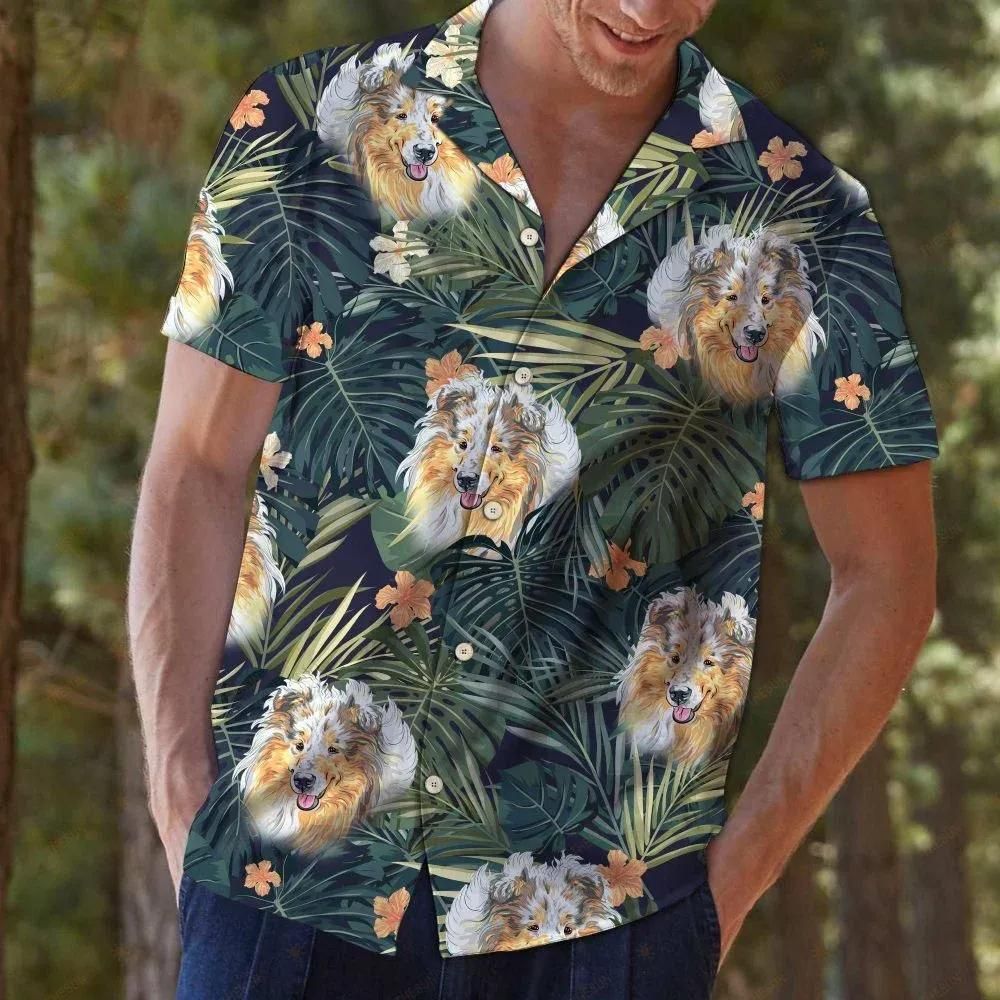 Shetland Sheepdog Tropical Plants Green Nice Design Hawaiian Shirt For Men Women
