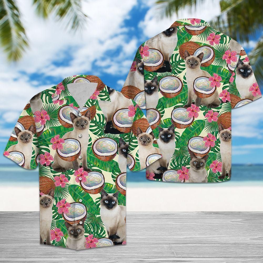 Siamese Cat Tropical Coconut Green Unique Design Hawaiian Shirt For Men Women