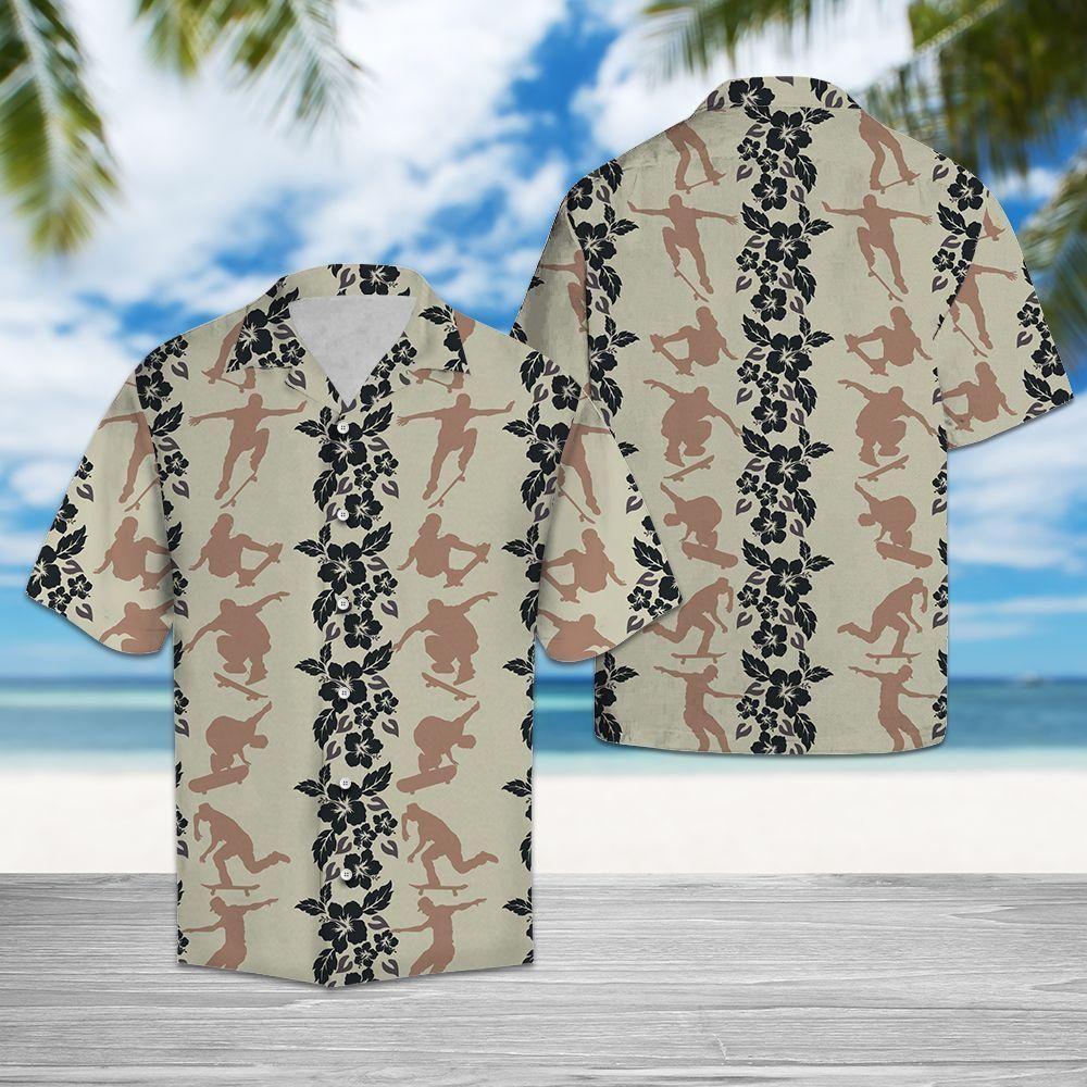 Skateboard Pattern Beige Best Design Hawaiian Shirt For Men Women
