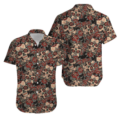 Skull Roses Sugar Skull Aloha Hawaiian Shirt