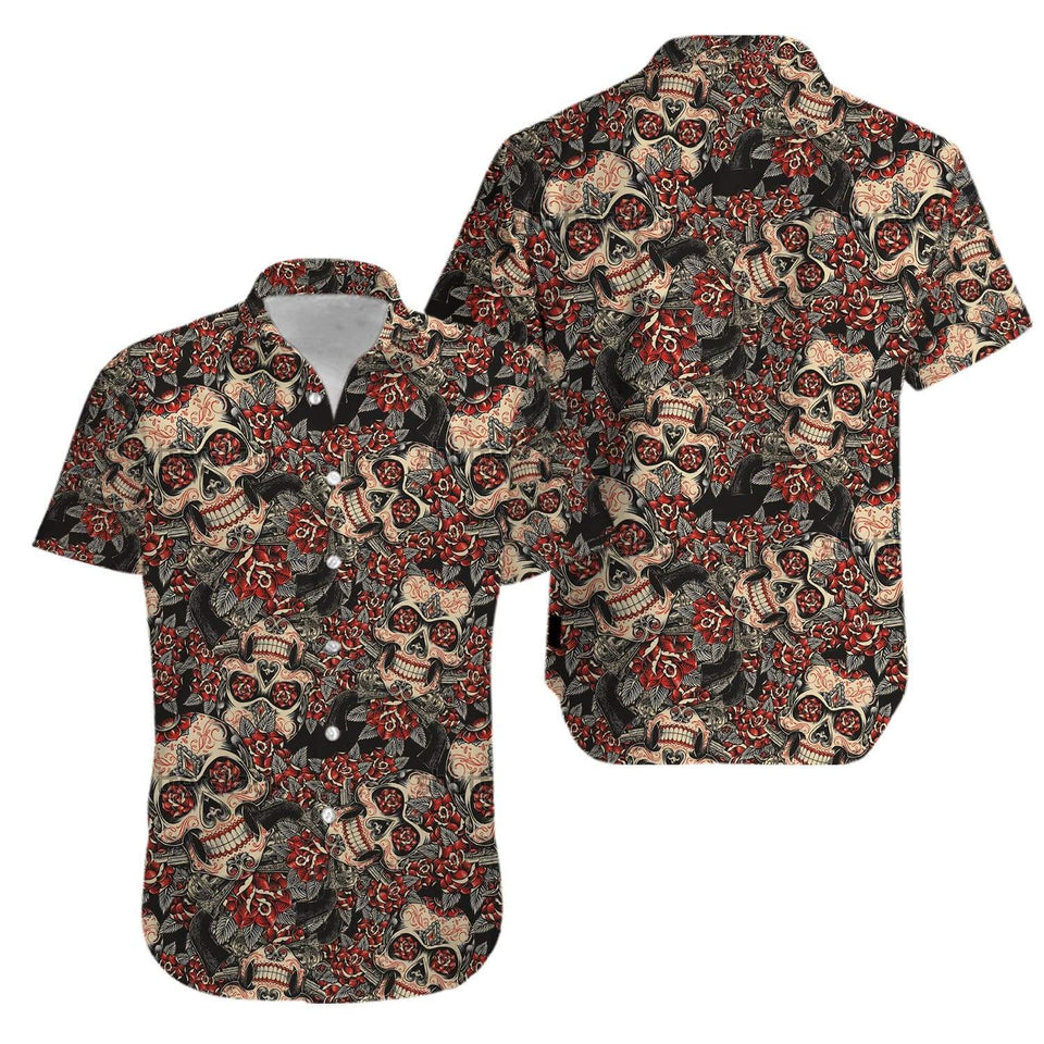 Skull Roses Sugar Skull Aloha Hawaiian Shirt