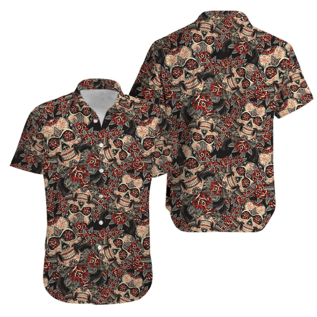 Skull Roses Sugar Skull Aloha Hawaiian Shirt